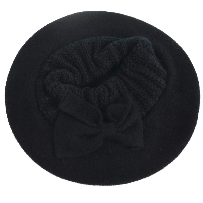VECRY Women's 100% Wool Bucket Hat Felt Cloche Beret Dress Winter Beanie Hats (Beret-Black) - Image 3